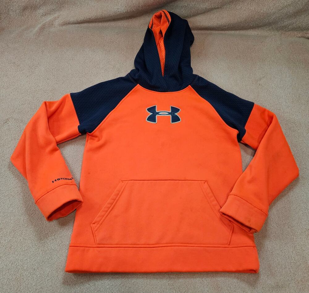 Under Armour Storm1 Youth Medium Orange Blue ColdGear Hoodie Sweatshirt